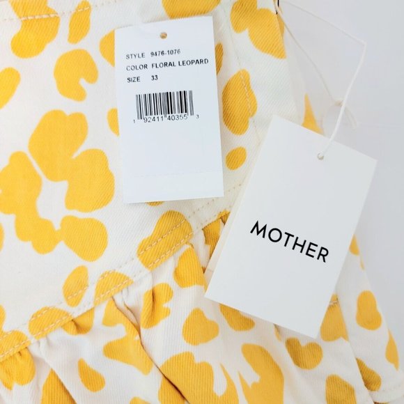 MOTHER NWT Women's Yellow/White Floral Leopard THE RUFFLE Denim Mini Skirt - Picture 9 of 9